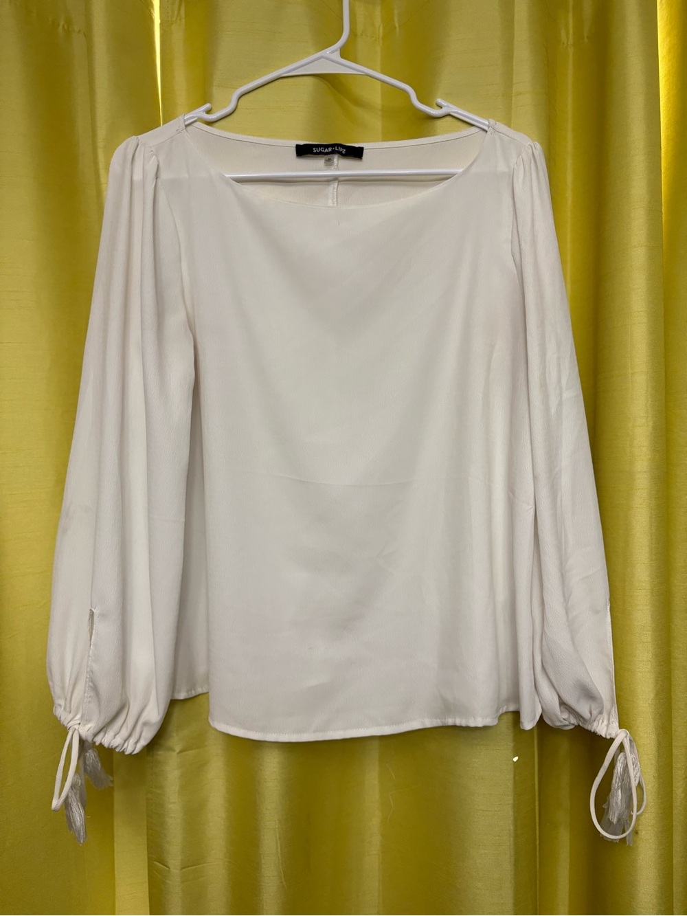 Sugarlips White Long-Sleeve Balloon Sleeve Blouse